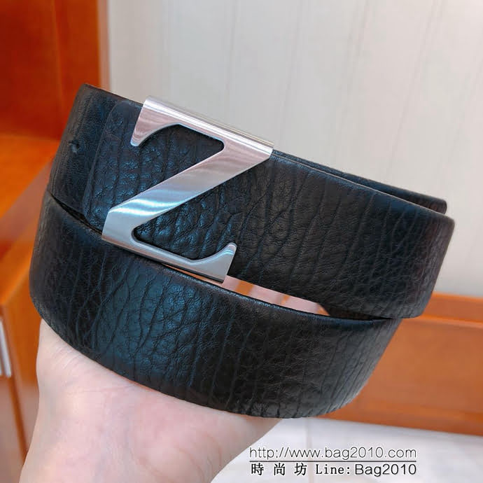 Zegna 傑尼亞 專櫃熱推款 頭層牛皮大象紋包邊不車線 男士皮帶  xfp1094